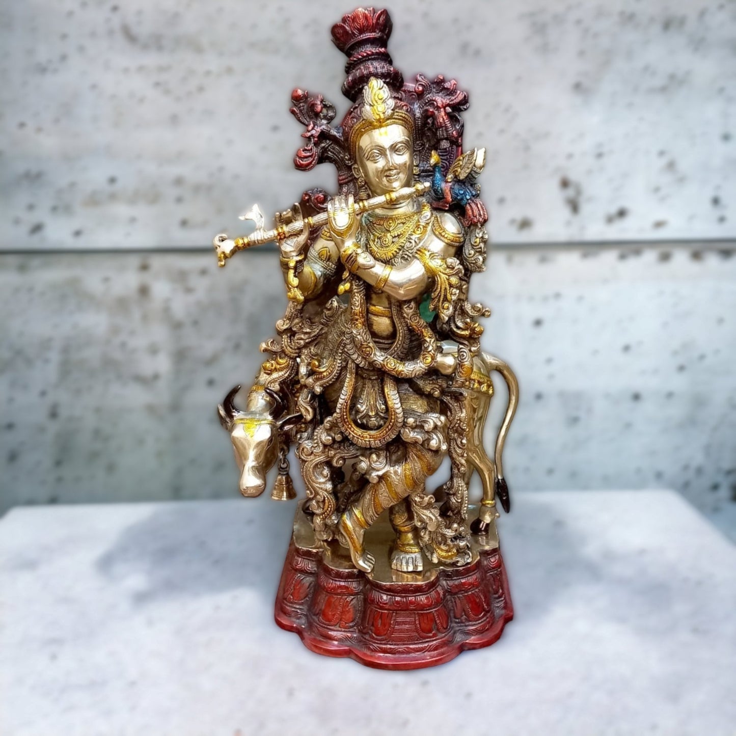 Krishna Playing the Flute with Cow 26"