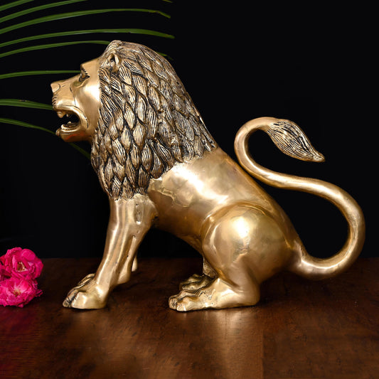 Brass Lion Statue (13 Inch)