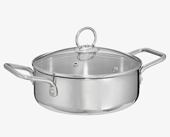 Praylady - 50234 Dura Plus Shallow Pot with Glass Lid, 18 cm, Silver