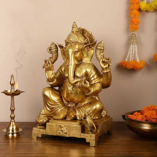Large Pure Brass Ganesha Statue - 24"