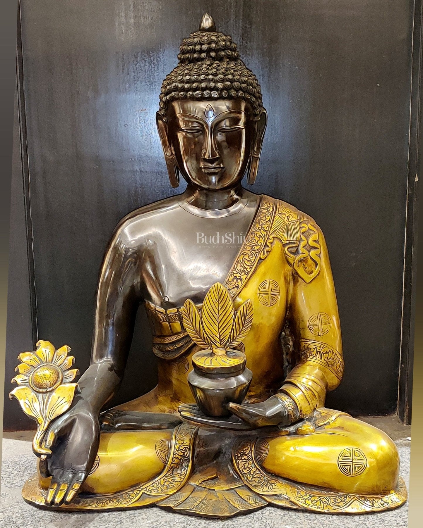Large Pure Brass Medicine Healing Buddha Statue - 23 inch
