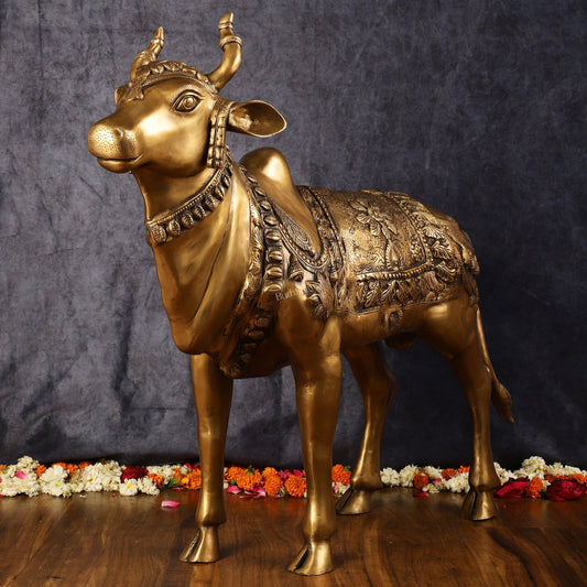 Large Standing Nandi Brass Statue - 36"