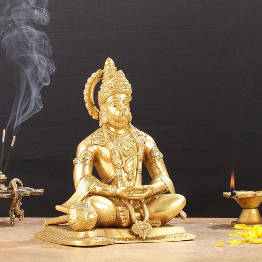 Lord Hanuman meditation Brass Idol 9.5"