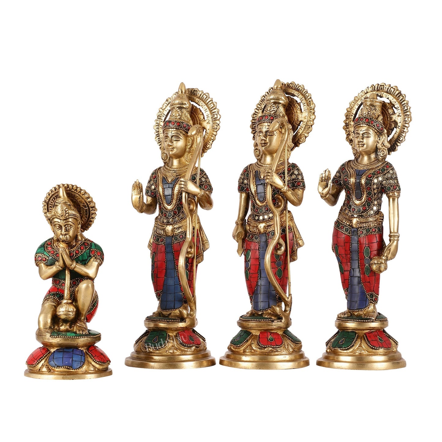 Lord Ram Darbar idols: Superfine Brass Set - 13" stonework