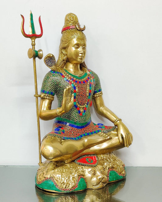 Pure Brass multi colour Lord Shiva Statue - Handcrafted in India | 22.5 Inch