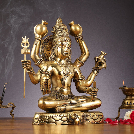 Mahamrityunjaya with six arms Pure Brass Superfine Shiva Statue 14 inch