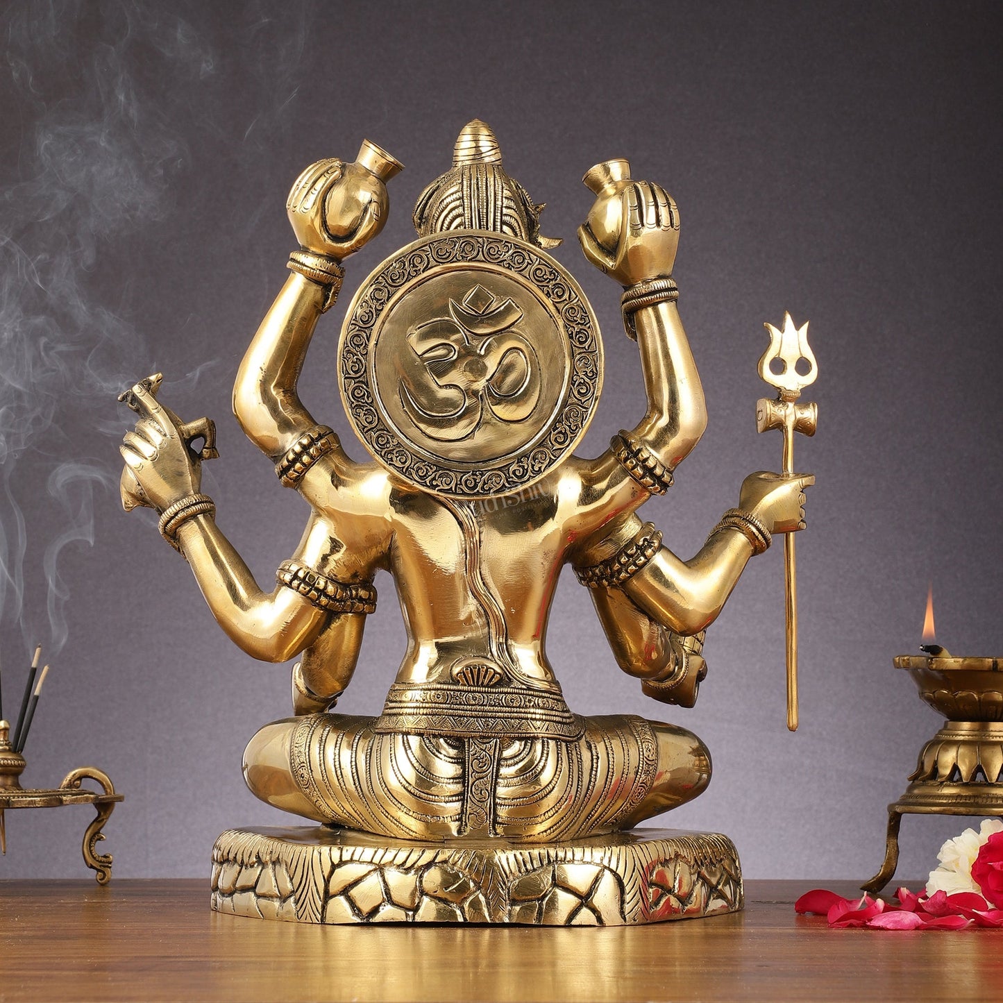 Mahamrityunjaya with six arms Pure Brass Superfine Shiva Statue 14 inch