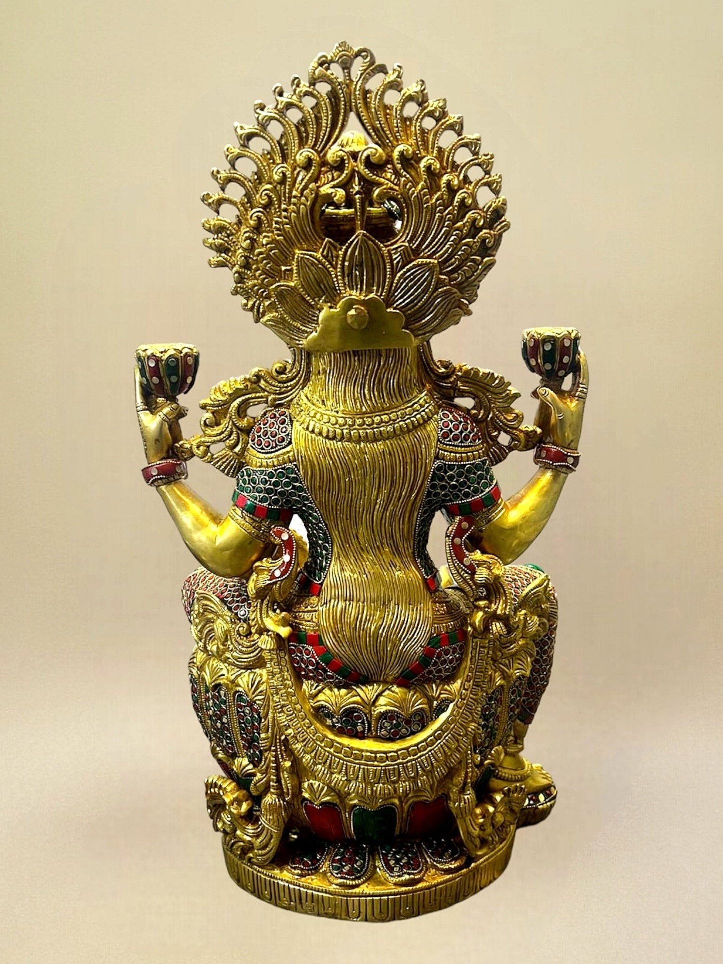 Majestic Brass Large Lakshmi Devi Idol with Meenakari 26"