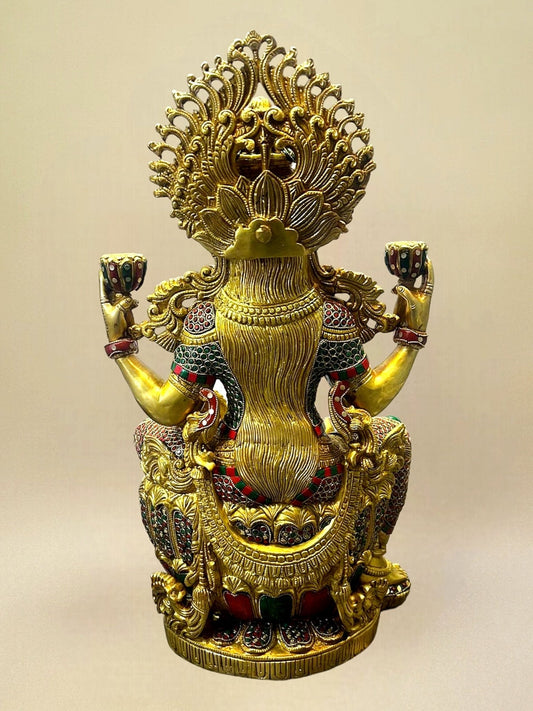 Majestic Brass Large Lakshmi Devi Idol with Meenakari 26"