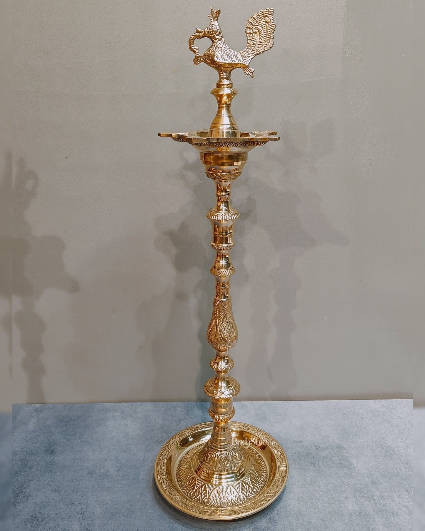 Majestic Brass Peacock Samai Lamp Perfect for Inauguration Ceremonies | 2 Feet (26 Inch)