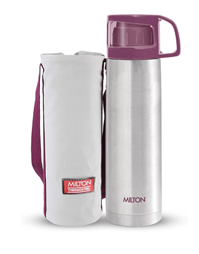Milton Glassy 750 Thermosteel 24 Hours Hot and Cold Water Bottle with Drinking Cup Lid, 750 ml, Pink | Leak Proof | Office Bottle | Gym Bottle | Home | Kitchen | Hiking | Trekking | Travel Bottle