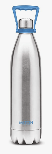 Milton Duo 2200 Thermosteel 24 Hours Hot and Cold Water Bottle with Handle, 1 Piece, 2.02 Litres, Silver | Leak Proof | Office Bottle | Gym | Home | Kitchen | Hiking | Trekking | Travel Bottle