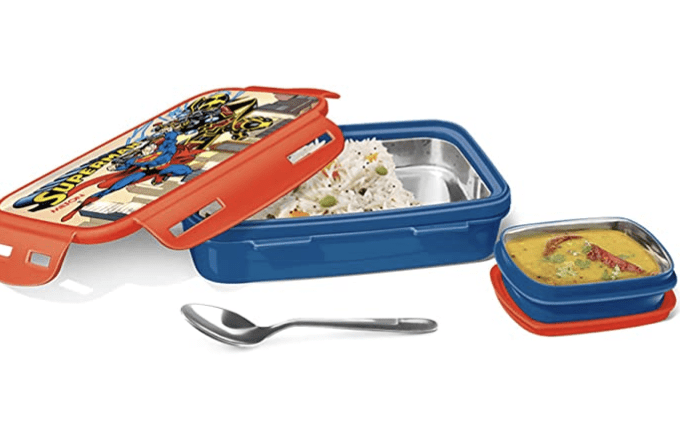 MILTON Steely Prime Insulated Inner Stainless Steel Big Tiffin Box, 500 ml, with Inner Container, 100 ml and Spoon, Blue | Food Grade | Easy to Carry | Easy to Clean | Leak Proof | School Lunch Box