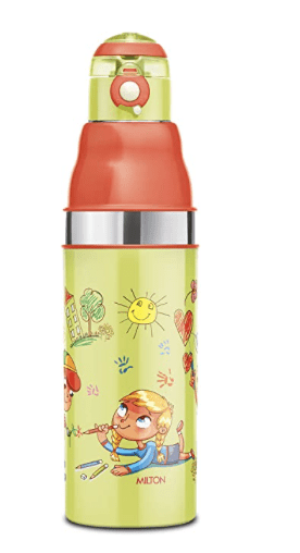 MILTON Kool Stunner 600 Insulated School Kids Bottle with Inner Steel, 520 ml, Green,Set of 1
