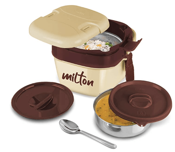 Milton Cubic Big Inner Stainless Steel Tiffin Box, 1100 ml, Ivory | Lunch Box