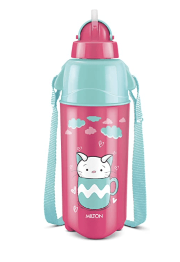MILTON Kool Trendy 400 Plastic Insulated Water Bottle with Straw for Kids, 370 ml, Cherry Pink School Bottle, Picnic Bottle, Sipper Bottle, Leak Proof, BPA Free, Food Grade, Easy to Carry (Pack of 1)