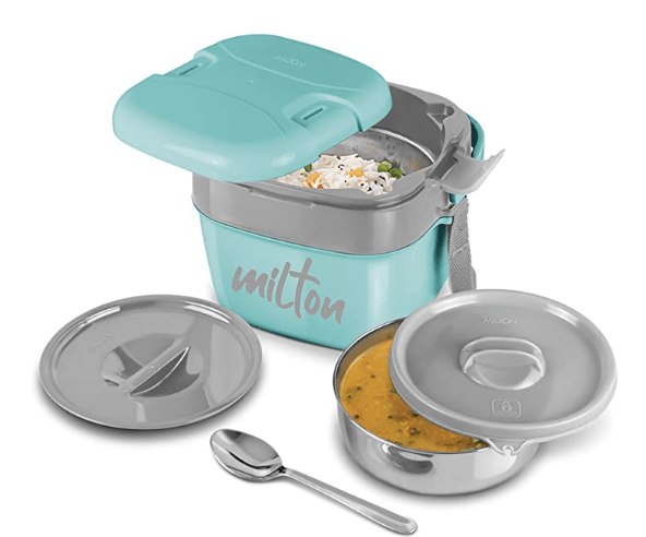 Milton Cubic Big Inner Stainless Steel Tiffin Box, 1100 ml, Aqua Green | Lunch Box