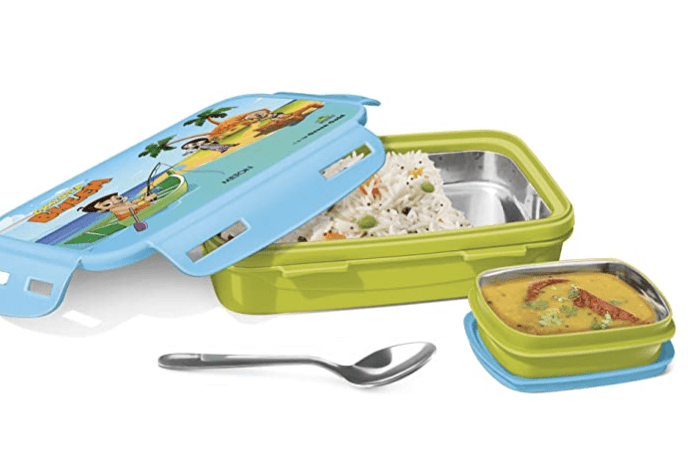 MILTON Steely Elite Big Inner Stainless Steel Kids Tiffin Box, 500 ml, Parrot Green | School Lunch Box | Leak Proof | Outer Plastic | PU Insulated | Food Grade | Inner Container