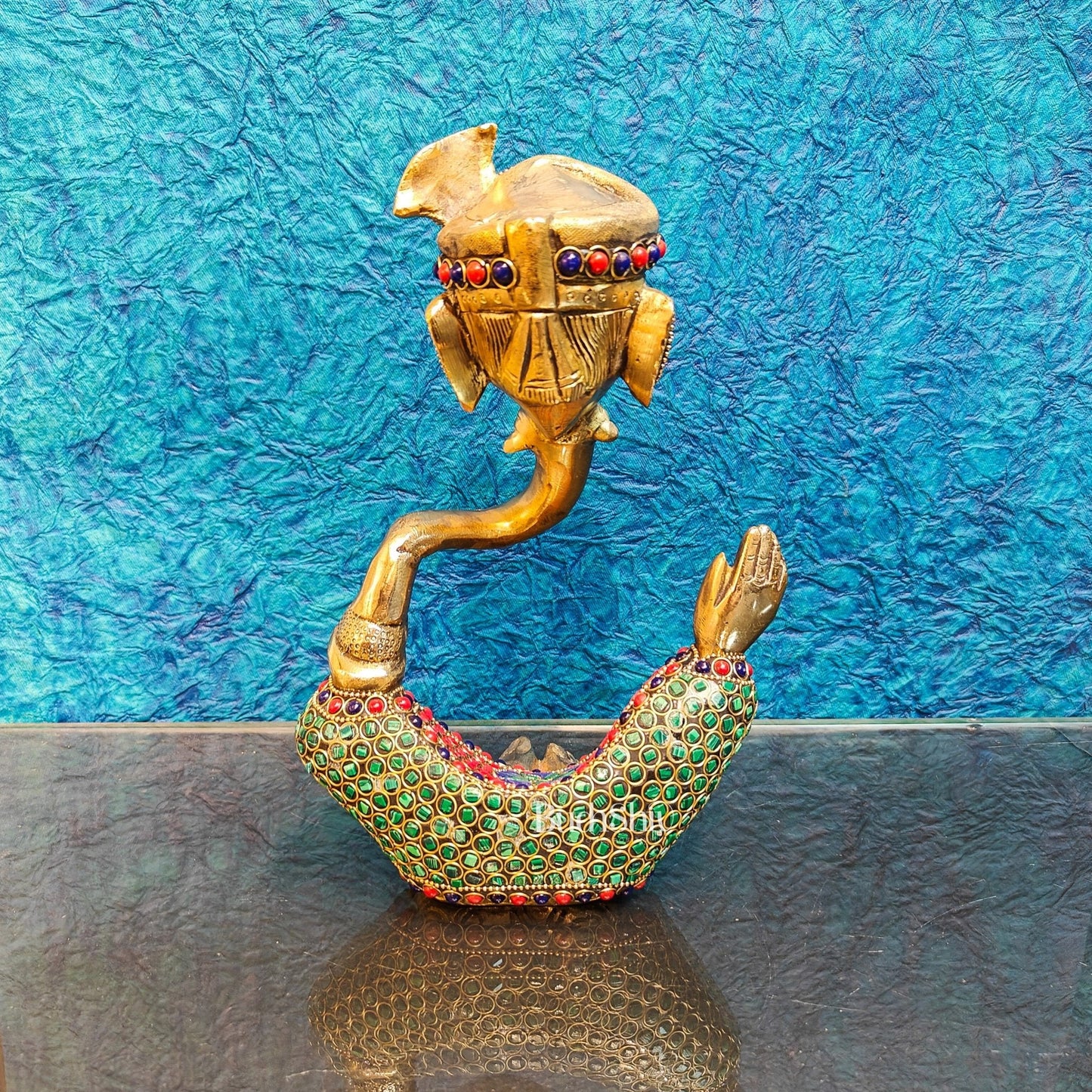 Modern Ganesha abstract unique brass idol/ wearing a pagdi/turban ( stonework)