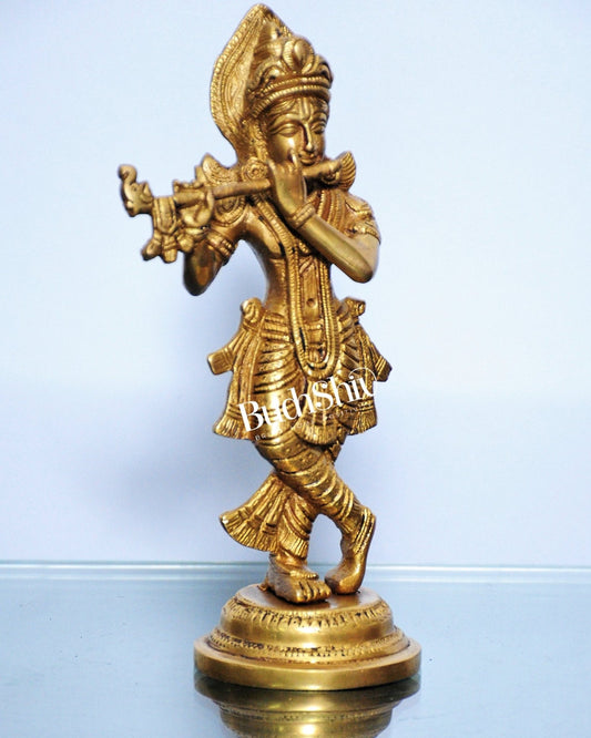 Murlidhar Krishna Idol: Exquisite 9-Inch Brass Idol - Symbol of Purity
