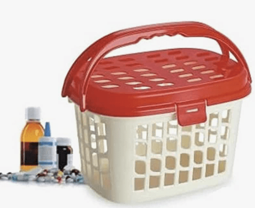 Nakoda Maharaja Storage Basket With Lid Multipurpose Use for Kitchen & Home Organiser Box for Fruits Vegetables, Toys, Stationary items, Small - Color May Vary, (262 x 190 x 168)