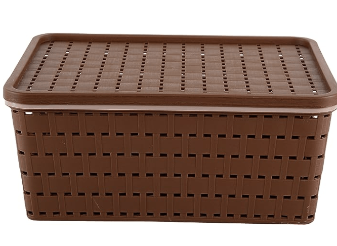 Nayasa Gloria Plastic Basket, Medium, Dark Brown, 28 cm x 21 cm x 13 cm (B075SKMR7P)