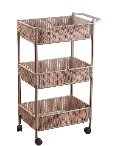 Nayasa Rope Multipurpose Foldable Trolley Basket with Wheels_Brown (NP4525_BROWN)