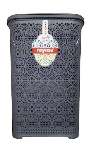 नयासा फ्लावर प्लास्टिक लॉन्ड्री बास्केट 35.5 लीटर 37.3 cmx31.5 cmx46.2 cm|ग्रे