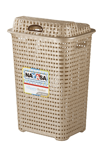 नयासा स्क्वायर प्लास्टिक लॉन्ड्री बास्केट 49 लीटर 41.7 cmx33.5 cmx62.5 cm|बेज