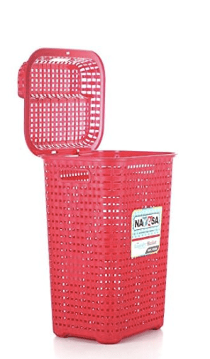 नायासा स्क्वायर प्लास्टिक लांड्री बास्केट 49 लीटर 41.7 सेमीx33.5 सेमीx62.5 सेमी|मैरून