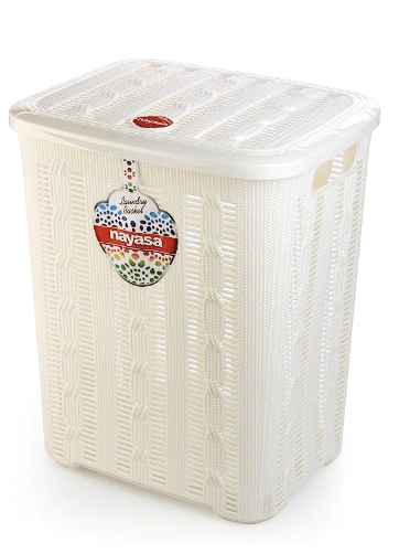 Nayasa बुनाई प्लास्टिक लांड्री बास्केट 43.5 लीटर 40 सेमीx34 सेमीx48 सेमी|सफ़ेद