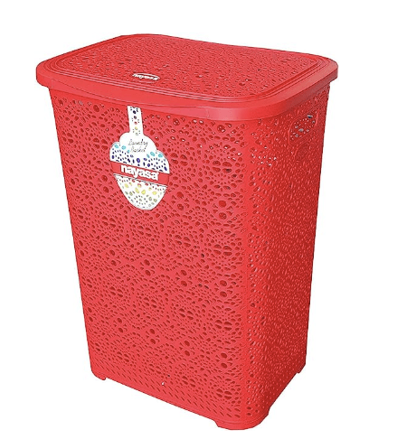 Nayasa Flower Plastic Laundry Basket 64 litres 45.2 cmx38 cmx56 cm|Red