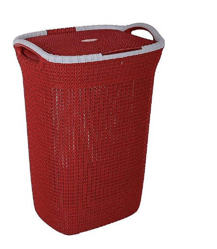 Nayasa Rope Plastic Laundry Basket 44 litres 45.5 cmx35 cmx50 cm|Red