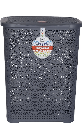 Nayasa Flower Plastic Laundry Basket 64 litres 45.2 cmx38 cmx56 cm|Grey