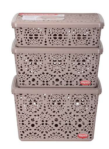 Nayasa Flower Storage Plastic Basket 3 Pcs Set (Small+Medium+Big) Brown (Ratan_008)
