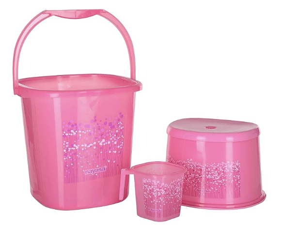 Nayasa Plastic Bathroom Stool, Bucket and Mug Set (Pink, 3-Pieces)-aarohi13 - by AAROHI13