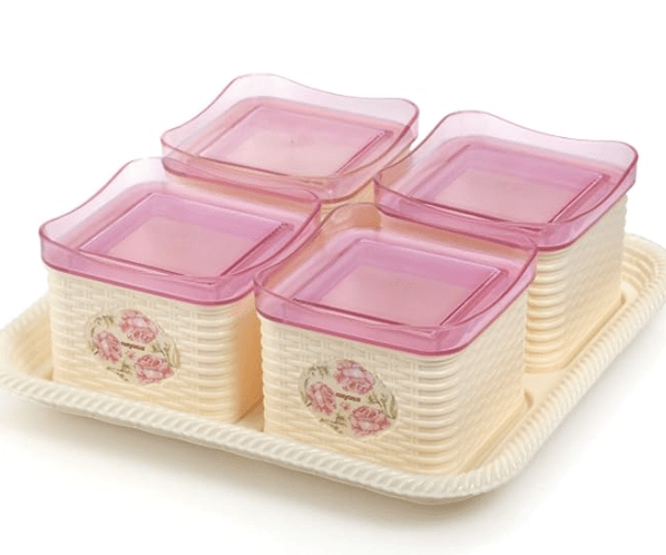 Nayasa Sofia Square DryFruit Set (4 Containers with Lid & 1 Serving Tray)