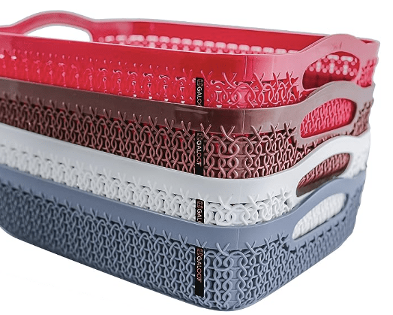 GALOOF Set Of 4 Multipurpose Open Storage Multicolor Tray For Cuttlery, Stationary, Magazines, Fruits And Vegetable (RECTANGLE) (A Product By Nayasa)