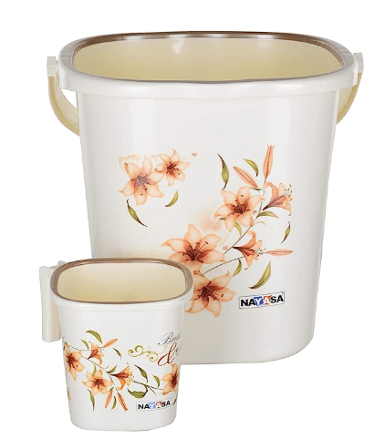 Nayasa Funk Bathroom Set 3 Pieces- Bucket (25 litres), Mug (1.5 Liters) Off White | Bathroom Accessory Set(Plastic)