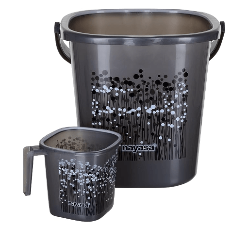 Nayasa Square 2 Pieces Plastic Bathroom Set (Bucket: 25L, Mug: 1.5L, Black)