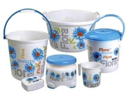 Nayasa Printed Small Bathroom Plastic Bucket and Mug Set, 6-Pieces, Blue