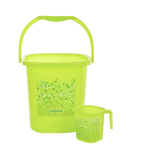 Nayasa 2 Piece Plastic Bucket and Mug Set, Green