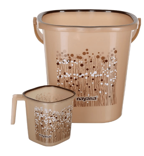 Nayasa Funk Square DLX 2 Pcs Bathroom Set (Bucket 18 L+Mug 1.5 L) Brown, 50.8 cm x 25.4 cm x 50.8 cm