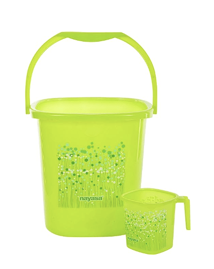 Nayasa Square 2Pcs Bathroom Set(Bucket 18L+Mug 1.5L) Green