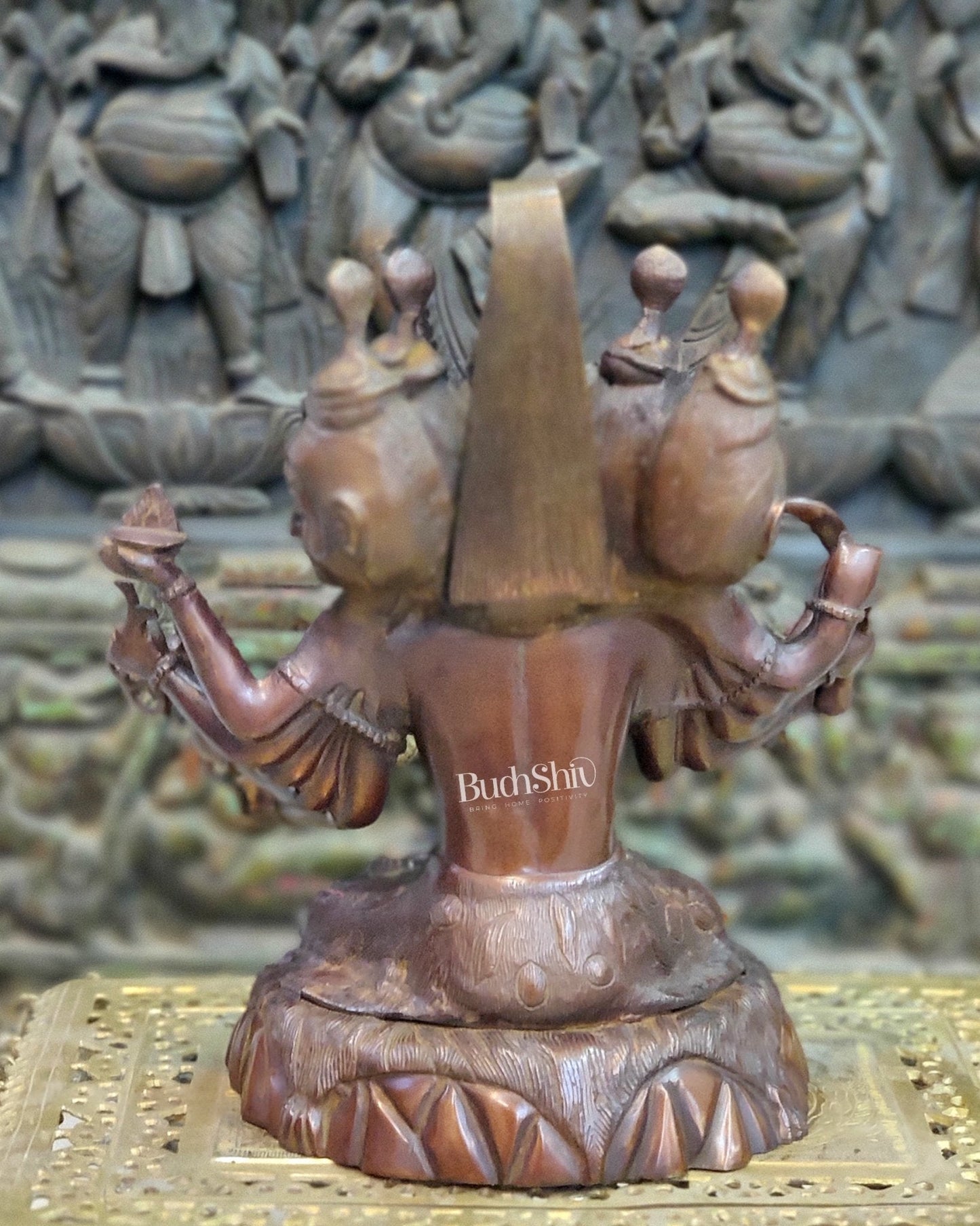 Panchamukhi Sadashiva Brass Idol | Antique Copper Brown Finish | 15" Height