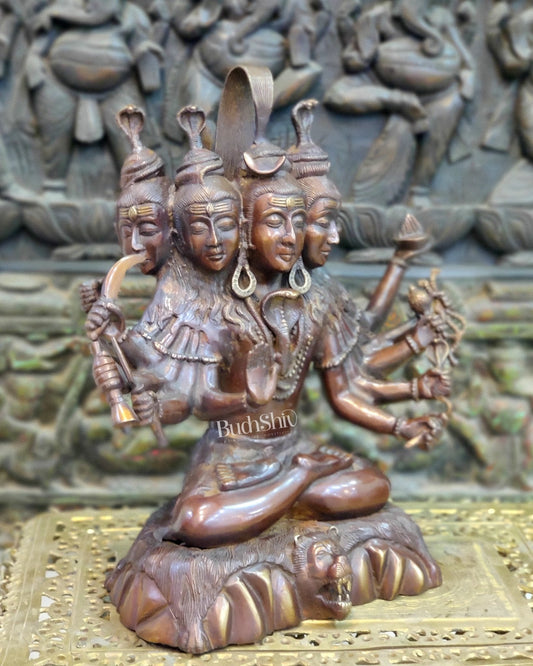 Panchamukhi Sadashiva Brass Idol | Antique Copper Brown Finish | 15" Height