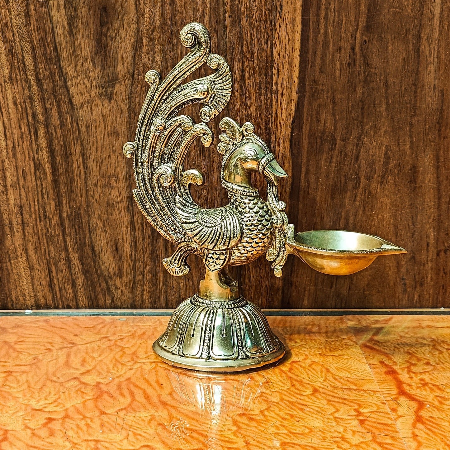 Peacock Brass Oil Lamps | Open Feather Design | Height 8 inches