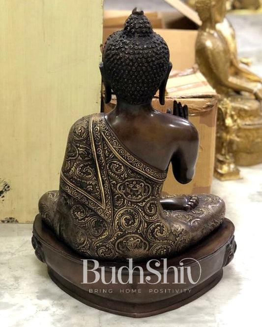 Positivity Personified: Engraved Pure Brass Buddha Statue 22 inch