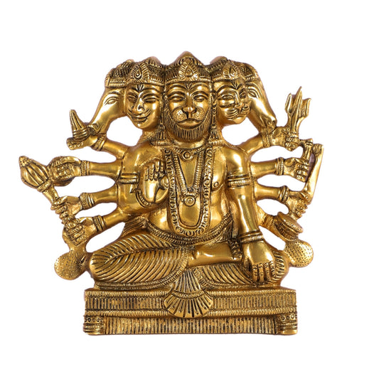 Powerful Panchmukhi Hanuman Brass Wall Hanging | Auspicious & Ward off Evil | 8"