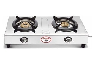 Preethi Fino Stainless Steel 2-Burner Gas Stove (14-Pieces, Open, Silver)